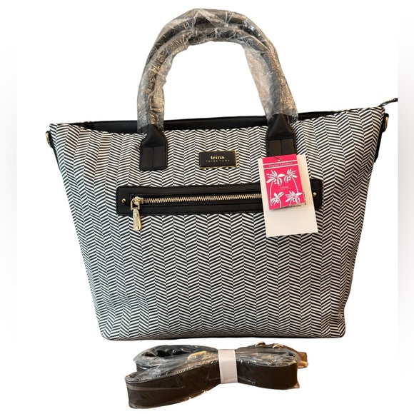 Trina Turk Handbags - Trina Turk Large Shoulder Tote Bag with black and white herringbone pattern.